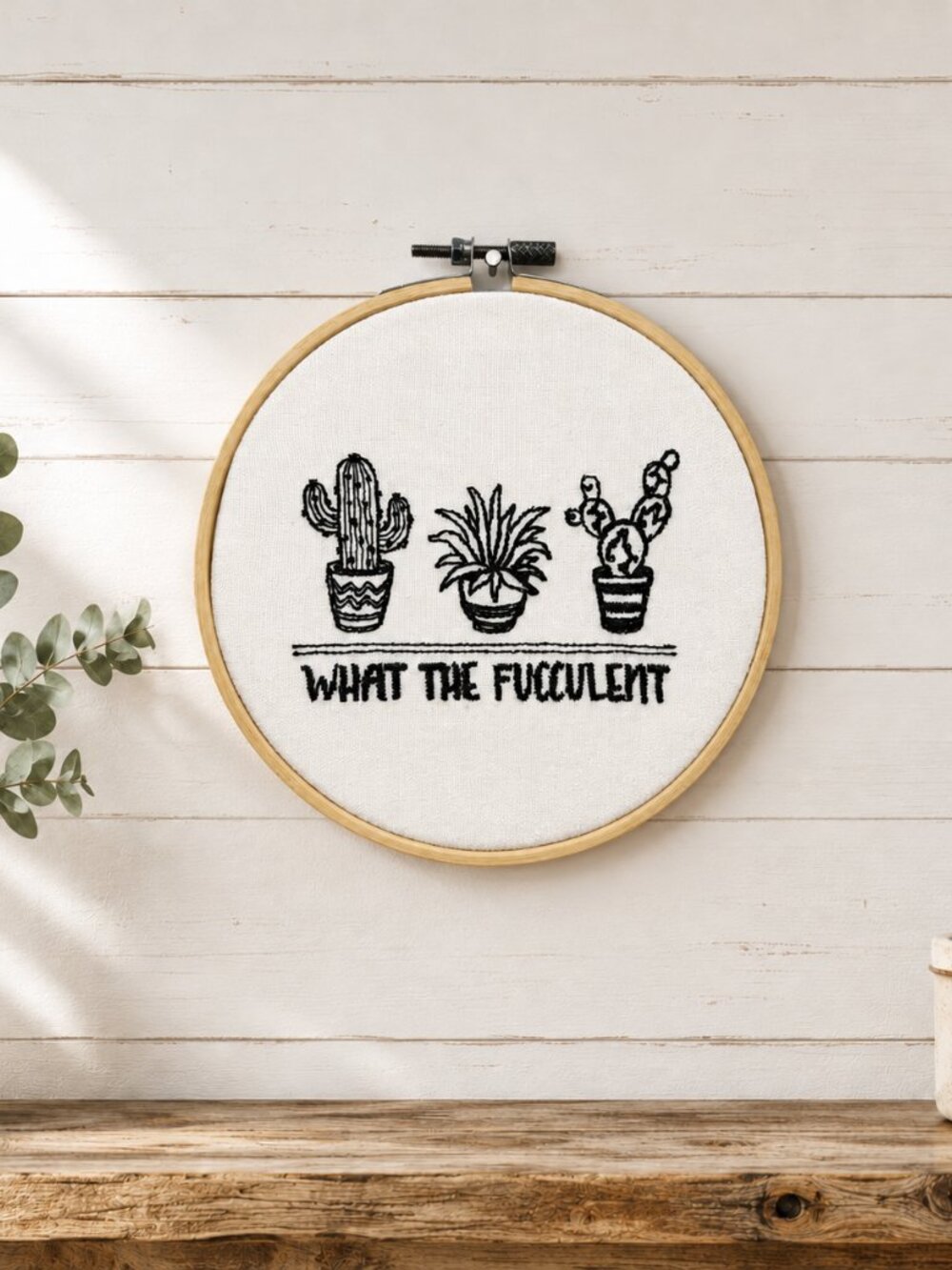 What The Fucculent Embroidery Hoop Wall Art, 6 Inch Embroidery Decor